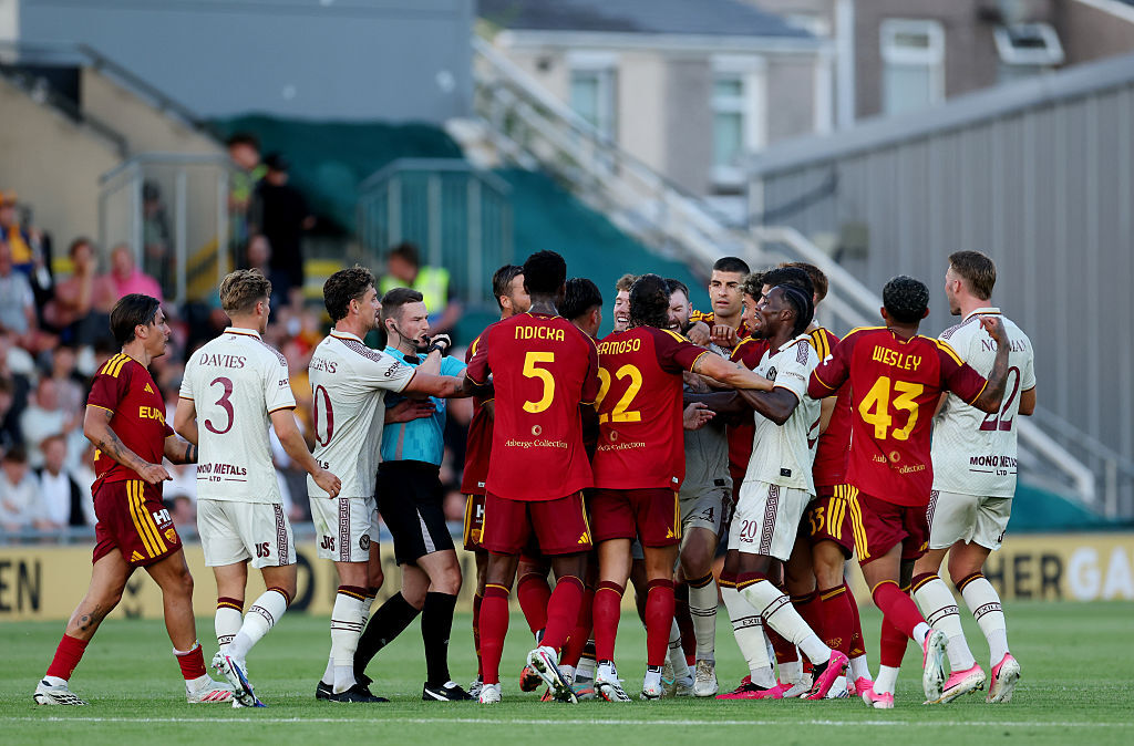 Tensions flare in Newport friendly as Dybala targeted by rough challenge; Roma squad rallies around him
