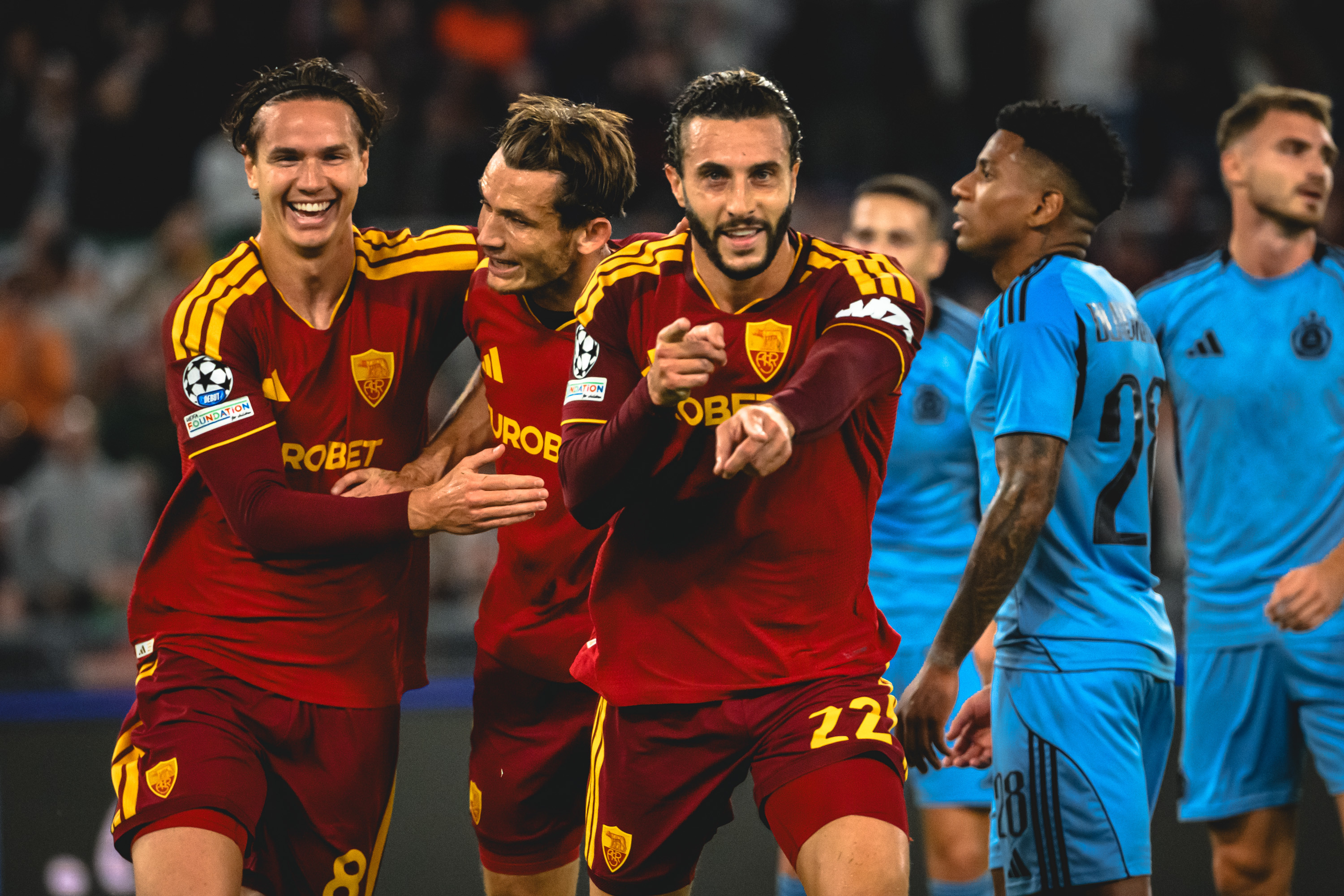 Roma face Slovan Bratislava at the Olimpico in Champions League; Lulli and Molina battle for a place