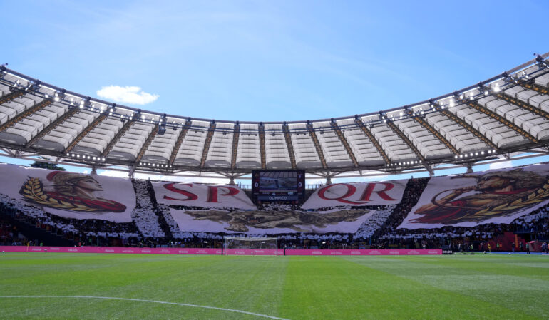 Roma stage elaborate tifo for Lazio derby at Olimpico