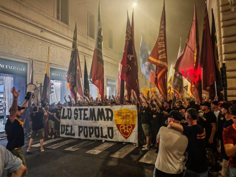 Roma fans parade through city centre as club celebrates 99th anniversary