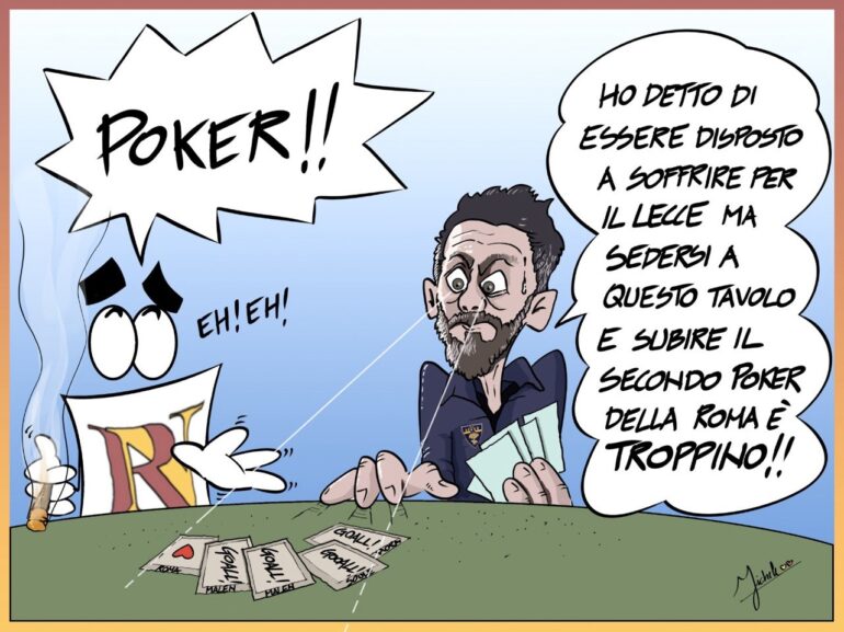 Roma seal another four-goal victory; cartoonist Michele marks the win from Oman