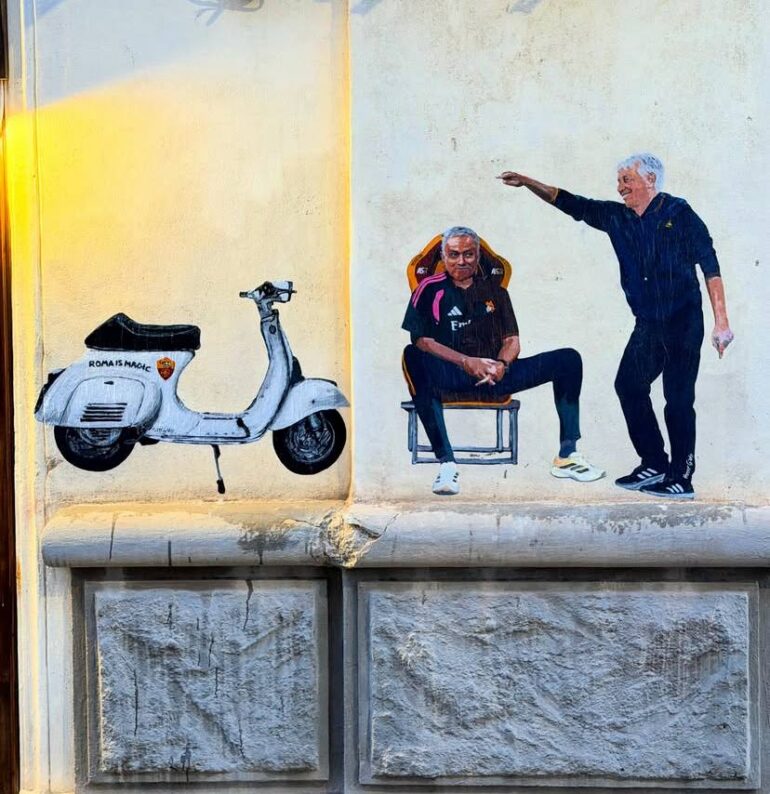 Mourinho and Gasperini featured in Testaccio mural ahead of Roma-Real Madrid